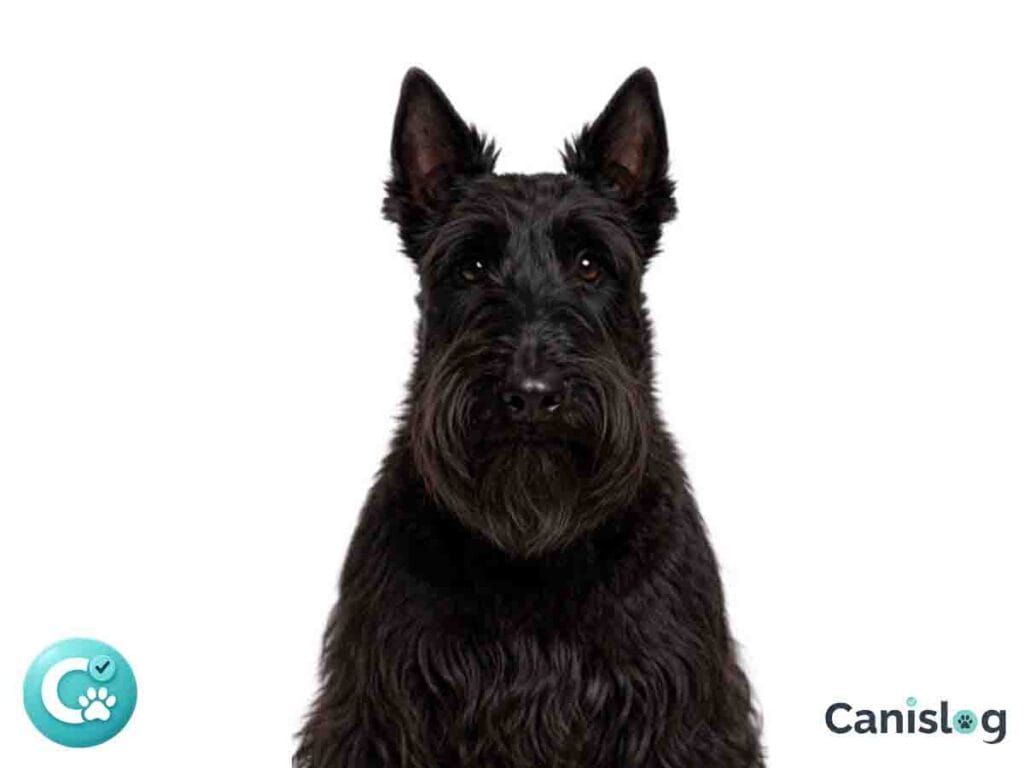 Scottish Terrier von vorne vor weißem Hintergrund