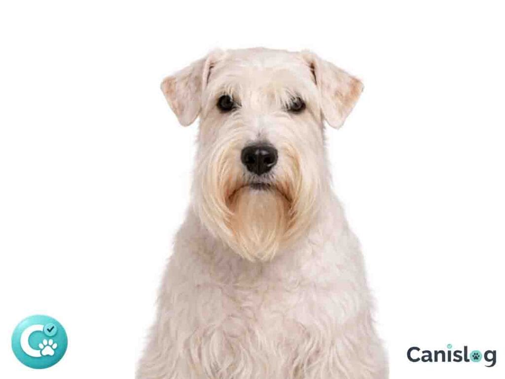 Sealyham Terrier von vorne vor weißem Hintergrund