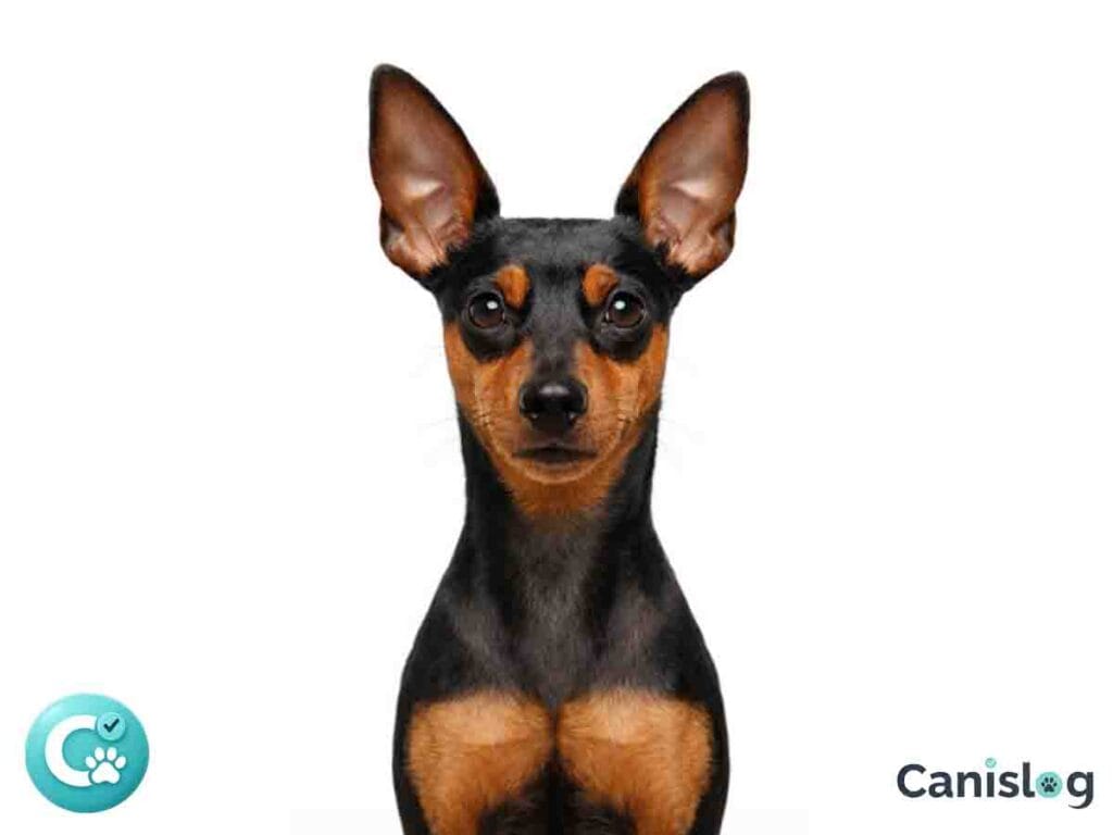 Zwergpinscher von vorne vor weißem Hintergrund