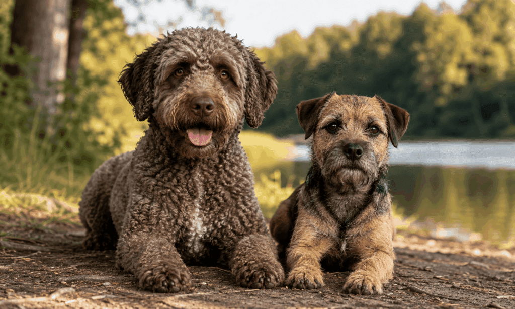 Wasserhund und kleiner Terrier im Vergleich